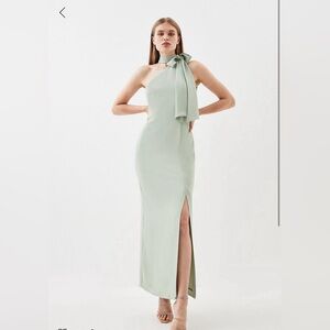 Karen Millen sage midi dress, high neck tie dress. Size 8. Worn once